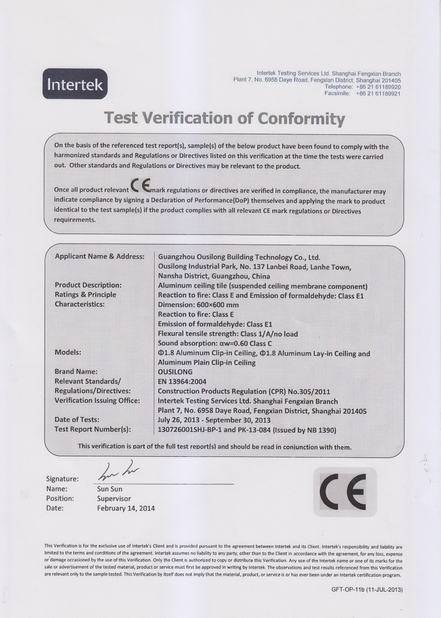 Porcelana Guangzhou Ousilong Building Technology Co., Ltd certificaciones